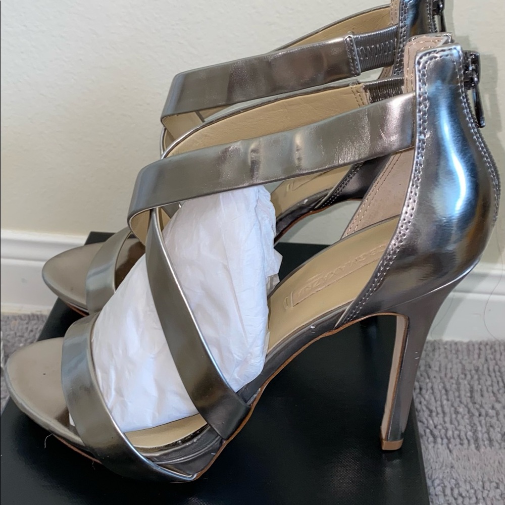 Bcbgmaxazria pewter color sandals